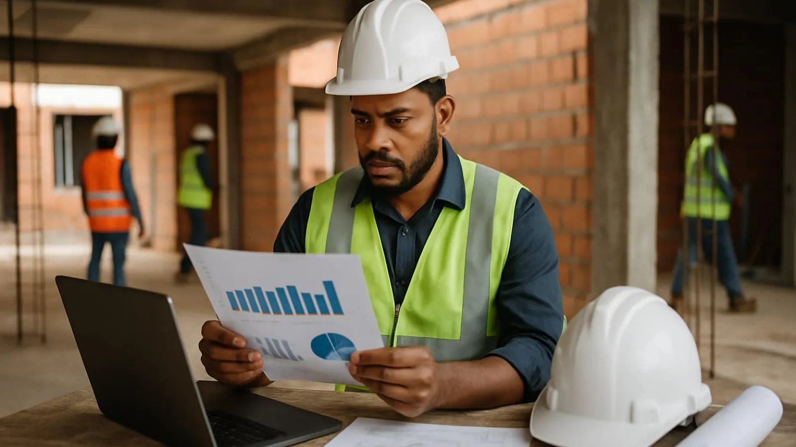 Diretor analisando o resultado financeiro das obras