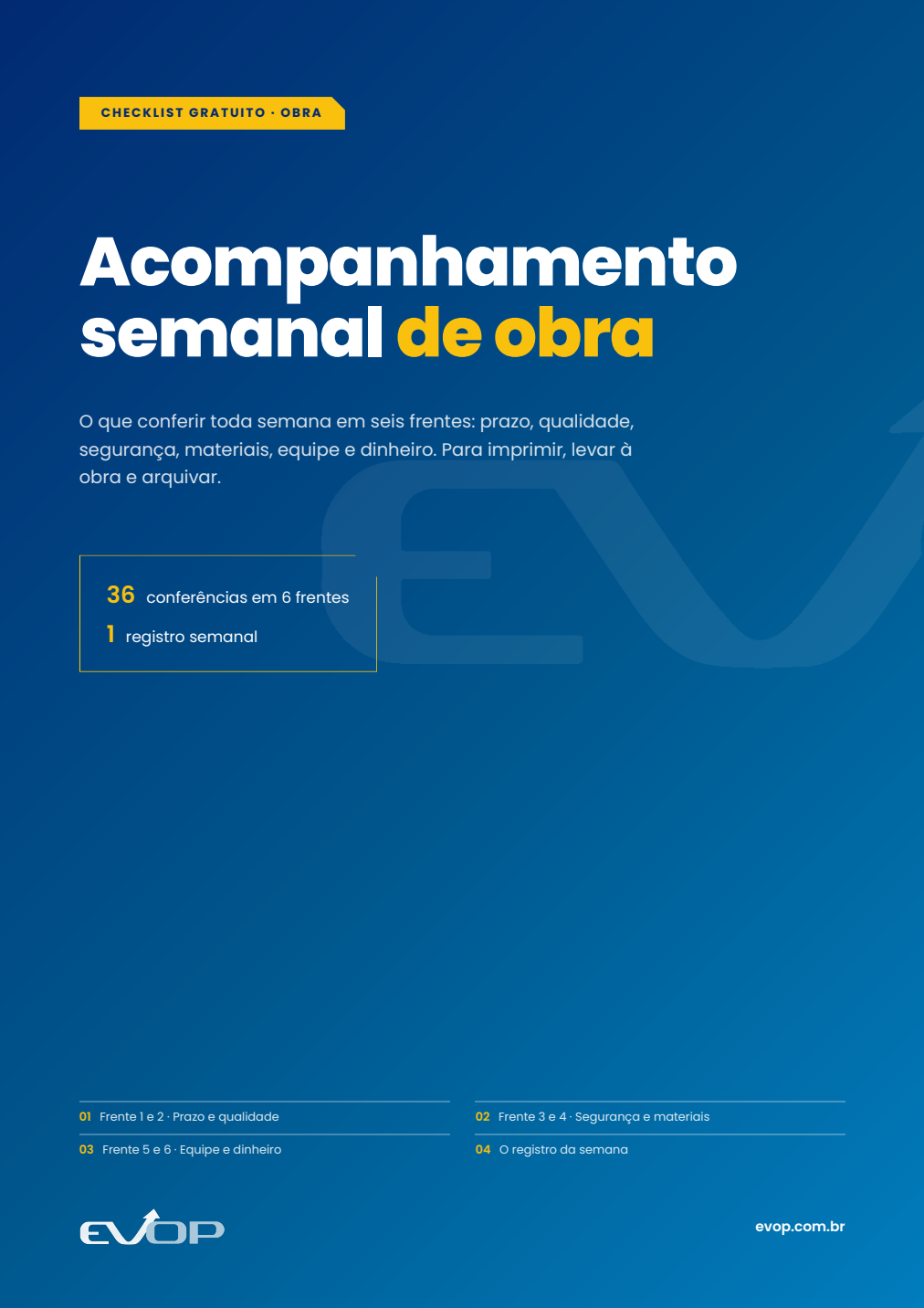 Capa do material: Checklist de acompanhamento semanal de obra
