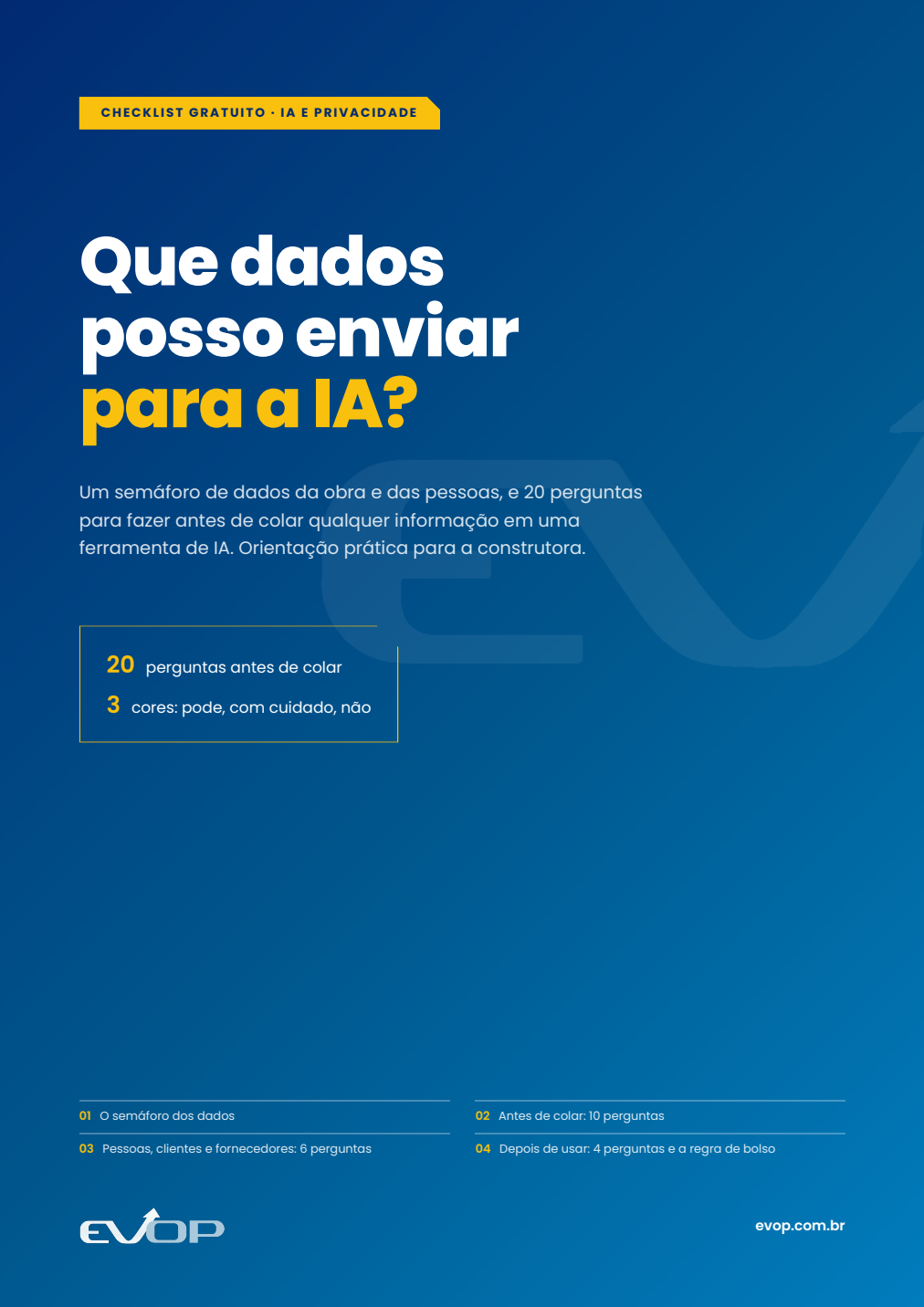 Capa do material: Checklist: que dados da obra posso enviar para a IA