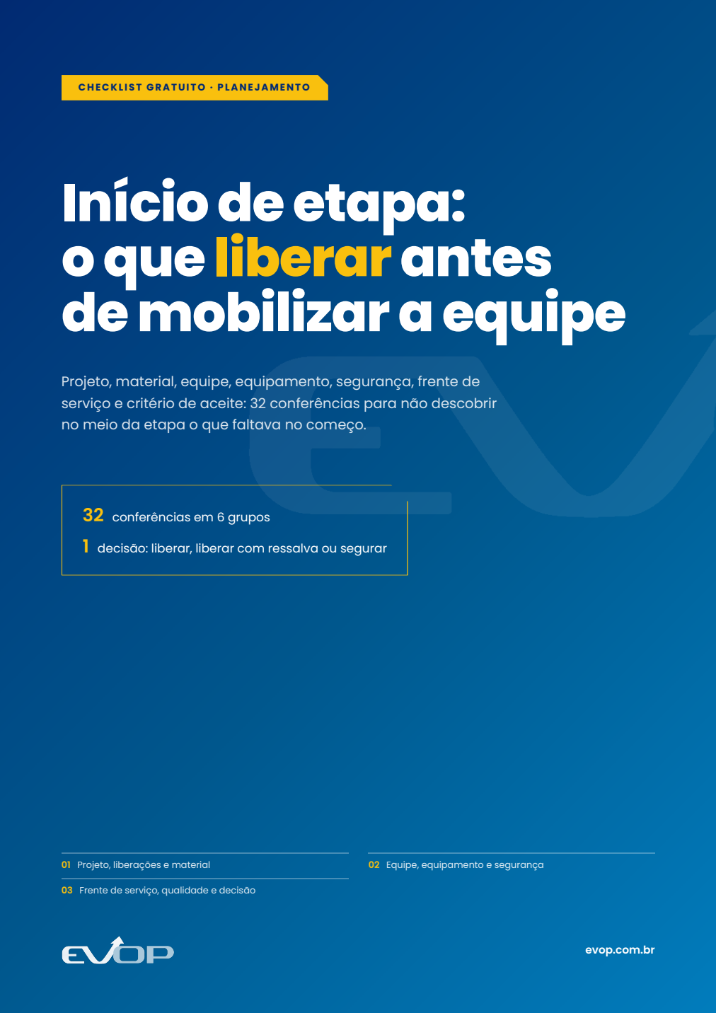 Capa do material: Checklist de início de etapa de obra
