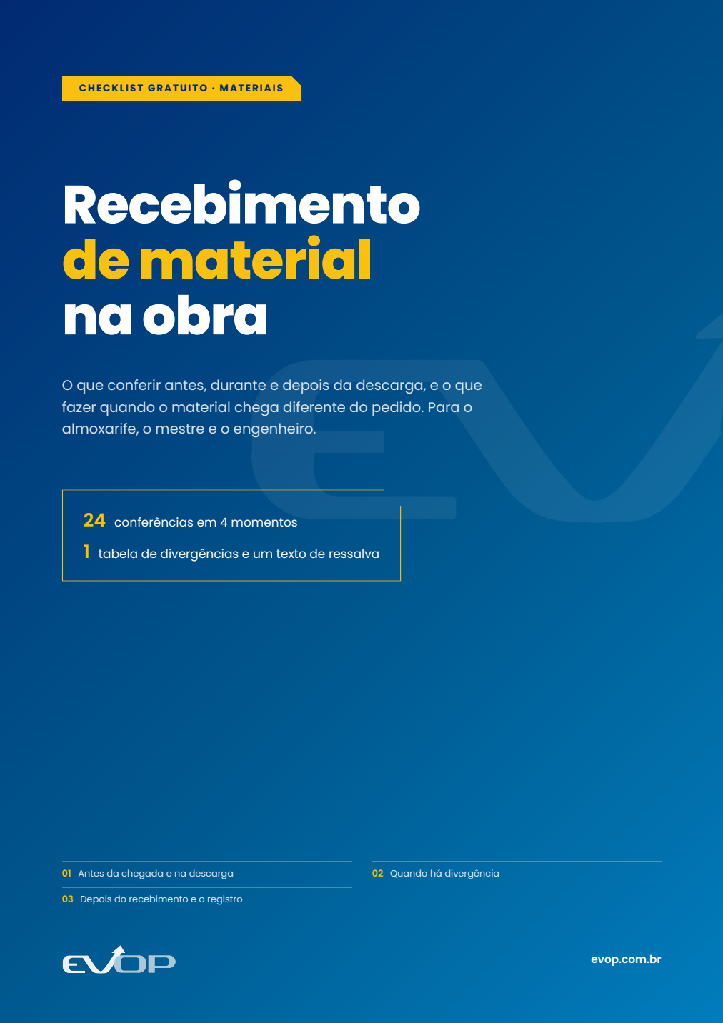Capa do material: Checklist de recebimento de material na obra