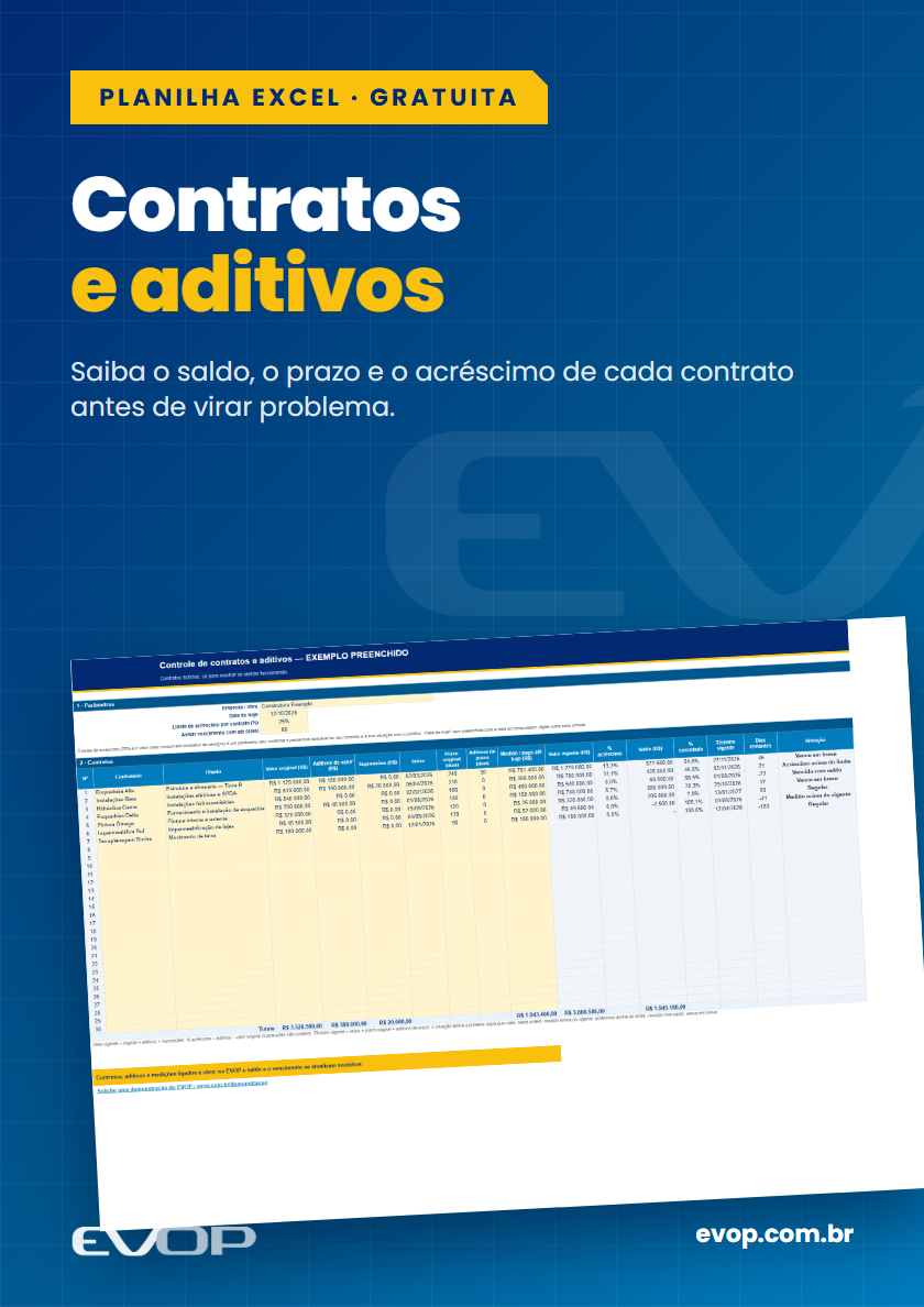 Capa do material: Planilha de controle de contratos e aditivos