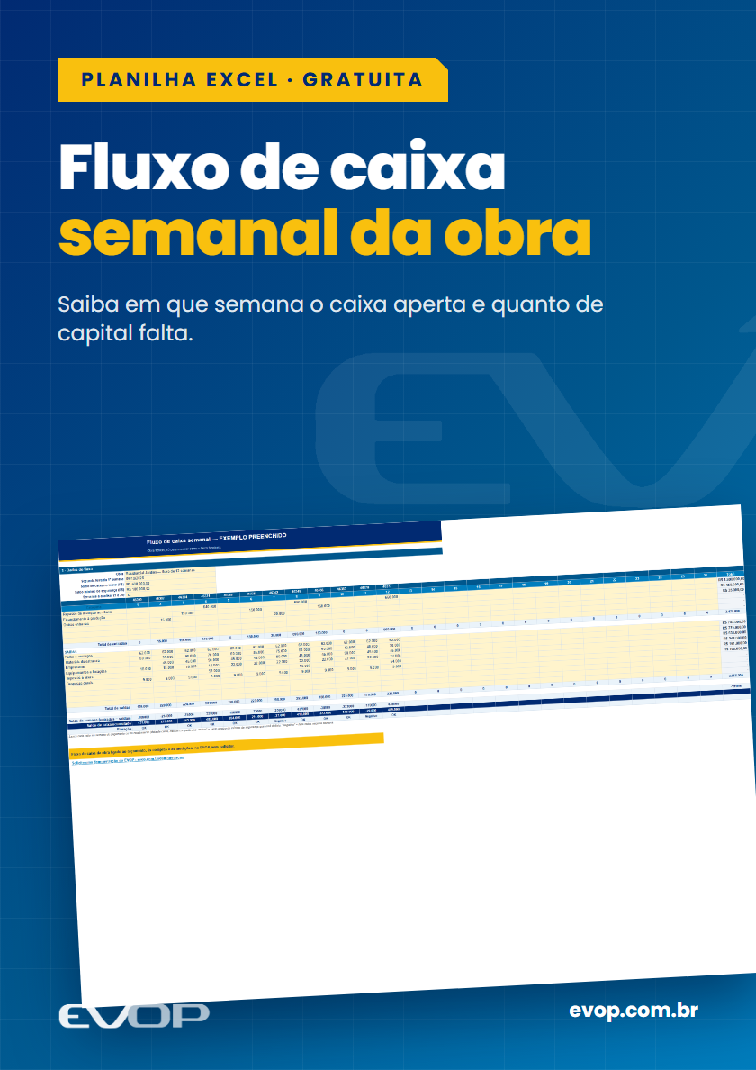 Capa do material: Planilha de fluxo de caixa semanal da obra