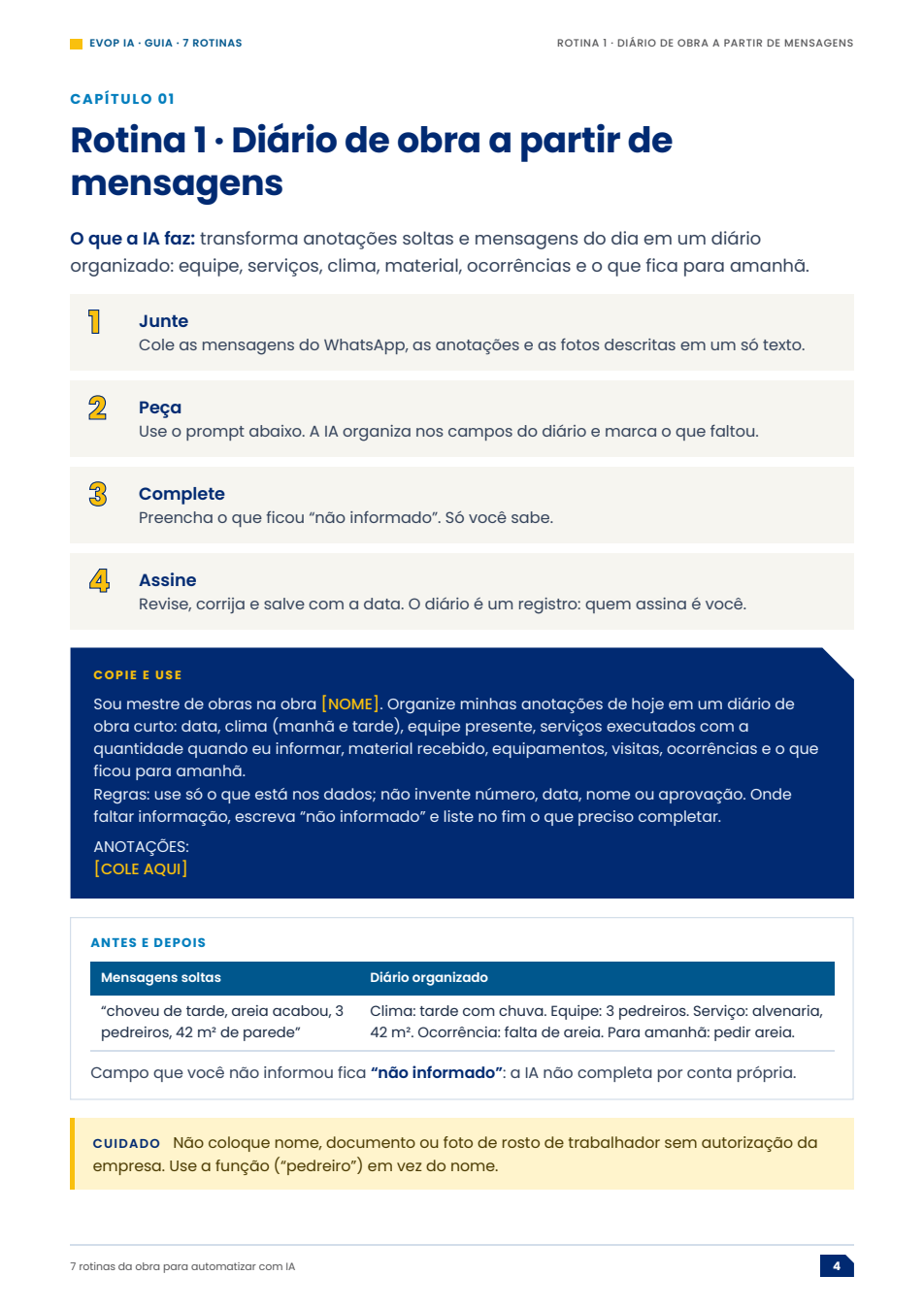 Página de exemplo do material