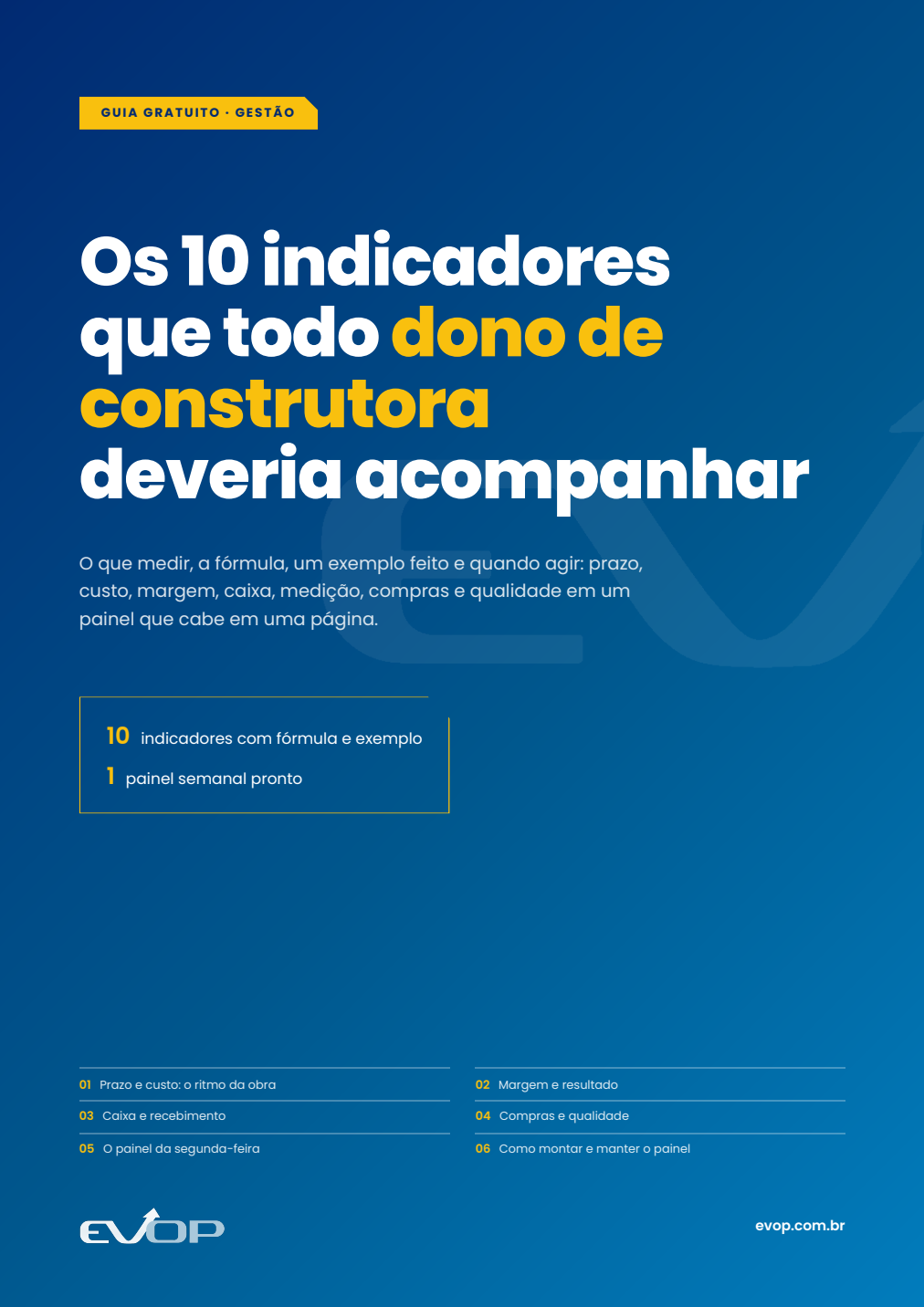 Capa do material: Os 10 indicadores que todo dono de construtora deveria acompanhar