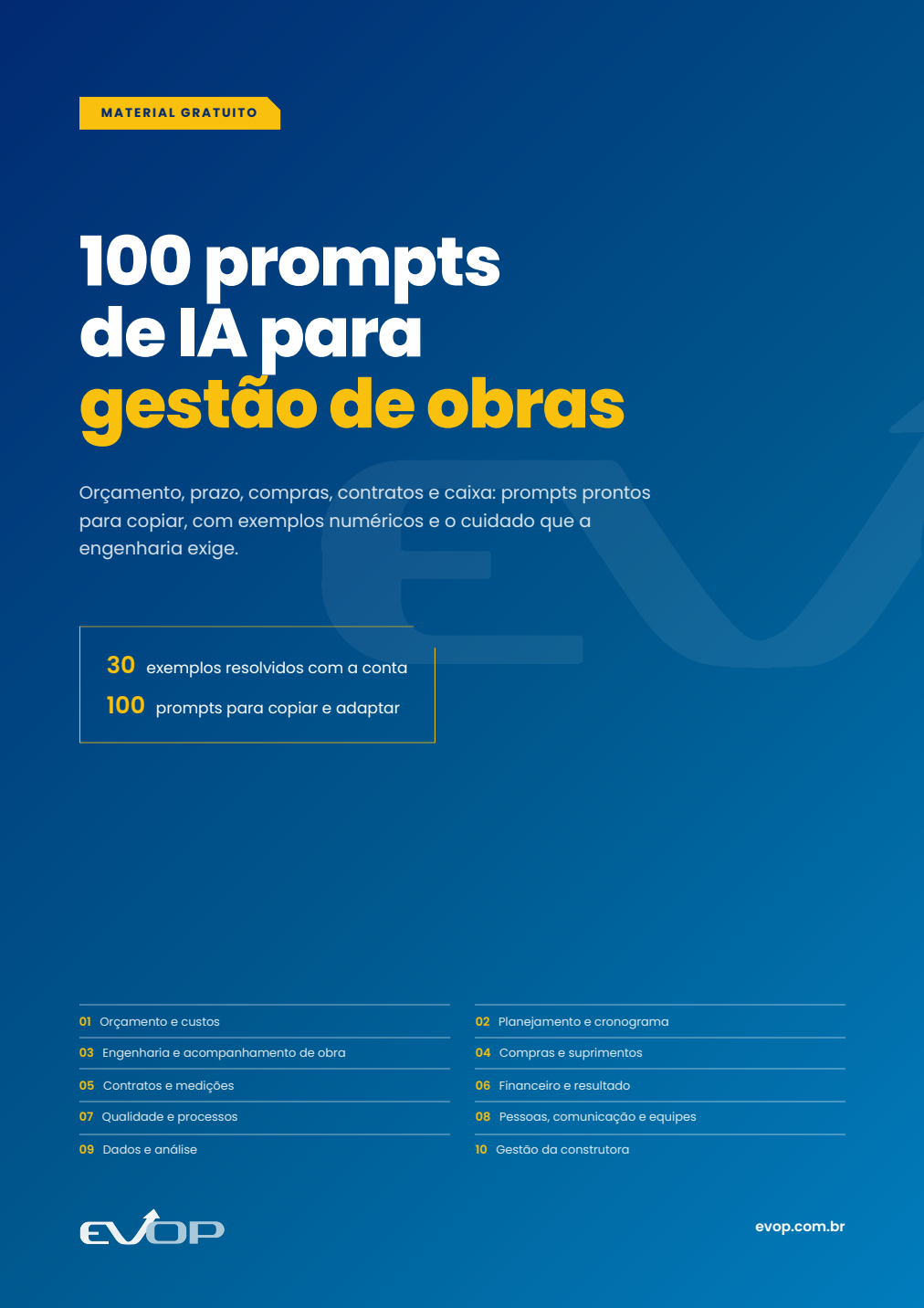 Capa do material: EVOP IA: 100 prompts para gestão de obras
