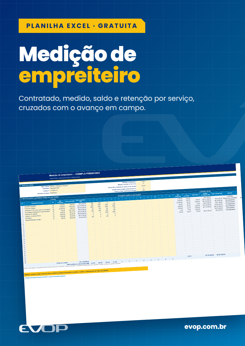 Capa do material: Planilha de medição de empreiteiro