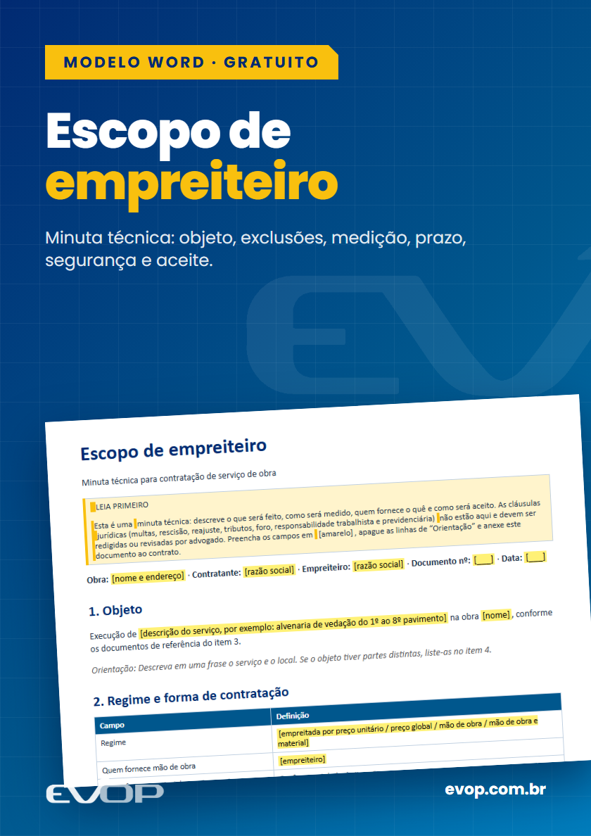 Capa do material: Modelo de escopo técnico para empreiteiro