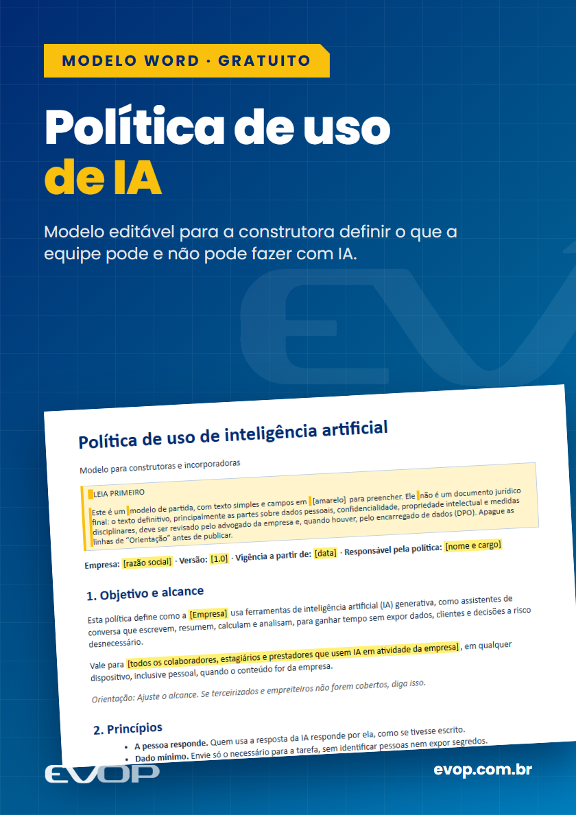 Capa do material: Modelo de política de uso de IA para construtoras