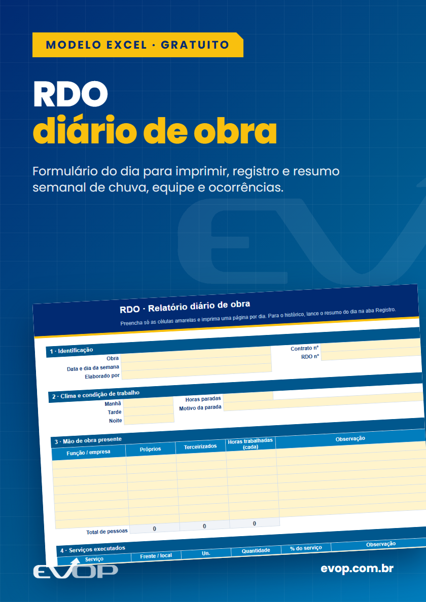 Capa do material: Modelo de RDO: relatório diário de obra em Excel