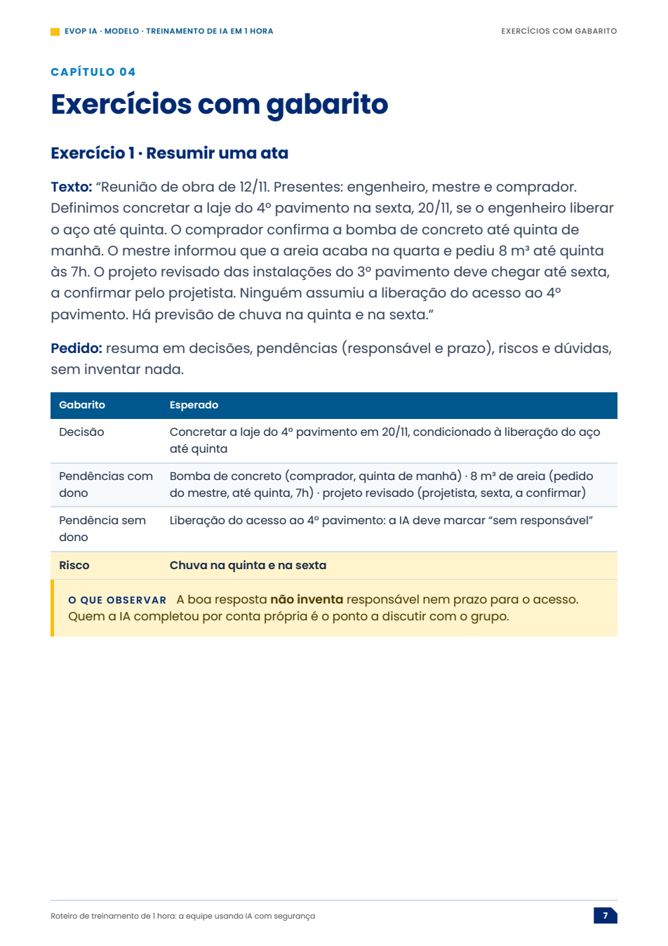 Página de exemplo do material