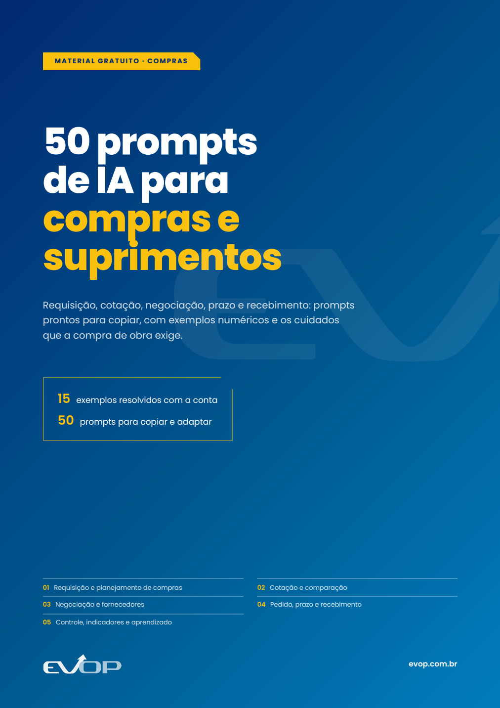 Capa do material: EVOP IA: 50 prompts para compras e suprimentos