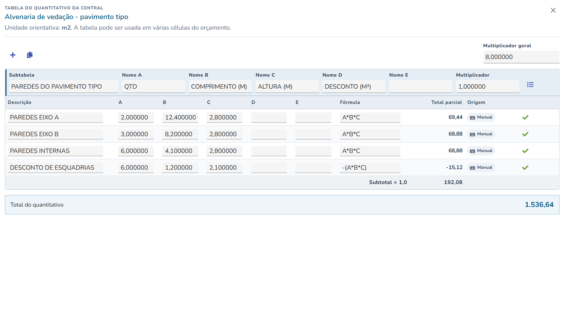 Tela real do EVOP: Quantificação